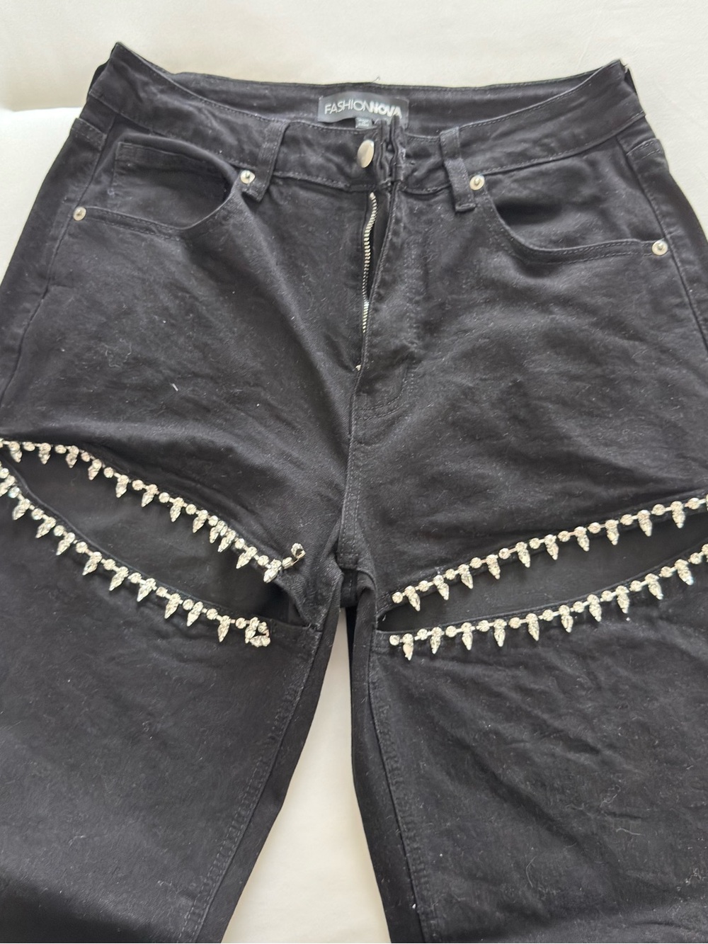 Fashion Nova Black High-Rise Jeans with Sparkle Trim